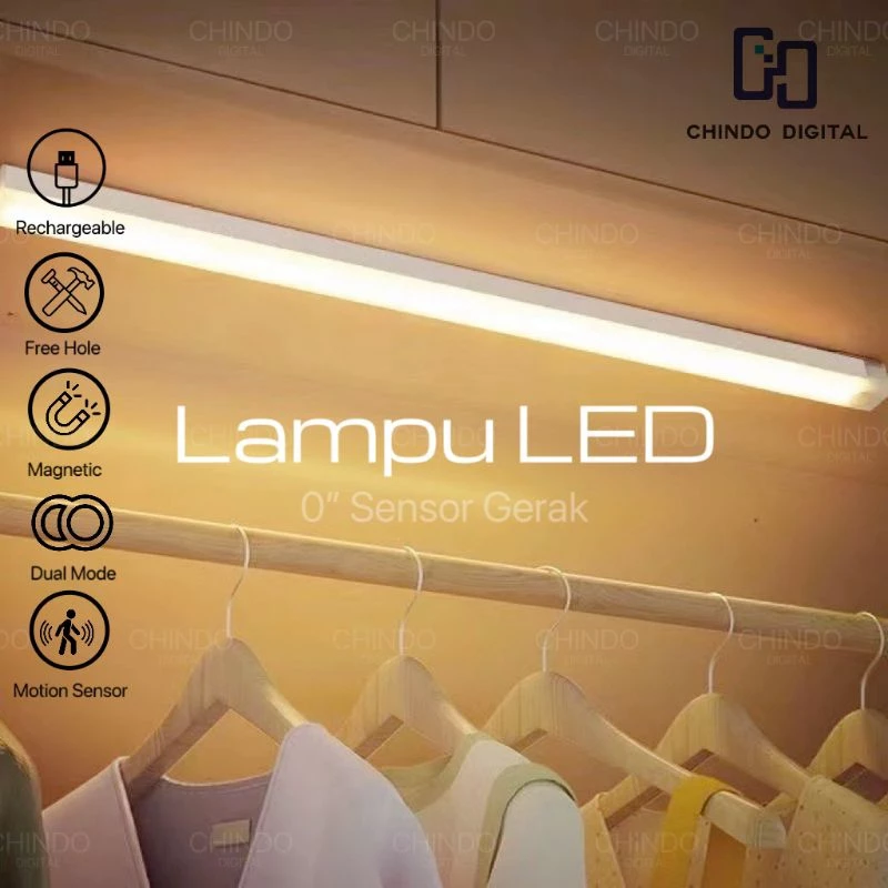 Gambar promosi lampu LED sensor gerak pada lemari dengan label CHINDO DIGITAL