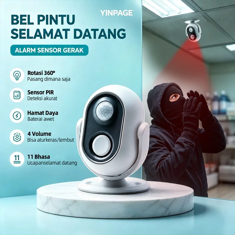 Gambar penjual bel pintu YINPAGE dengan sensor inframerah dan dudukan putar